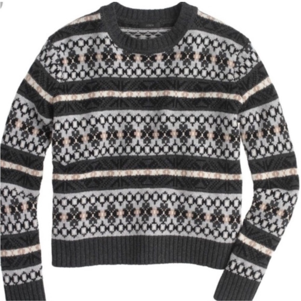 J. Crew Lambswool Grey Fairisle Sweater Sz M